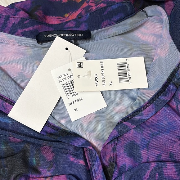 NWT French Connection Tie Dye Multi Color Mesh Button Down Shirt XL - Picture 5 of 10
